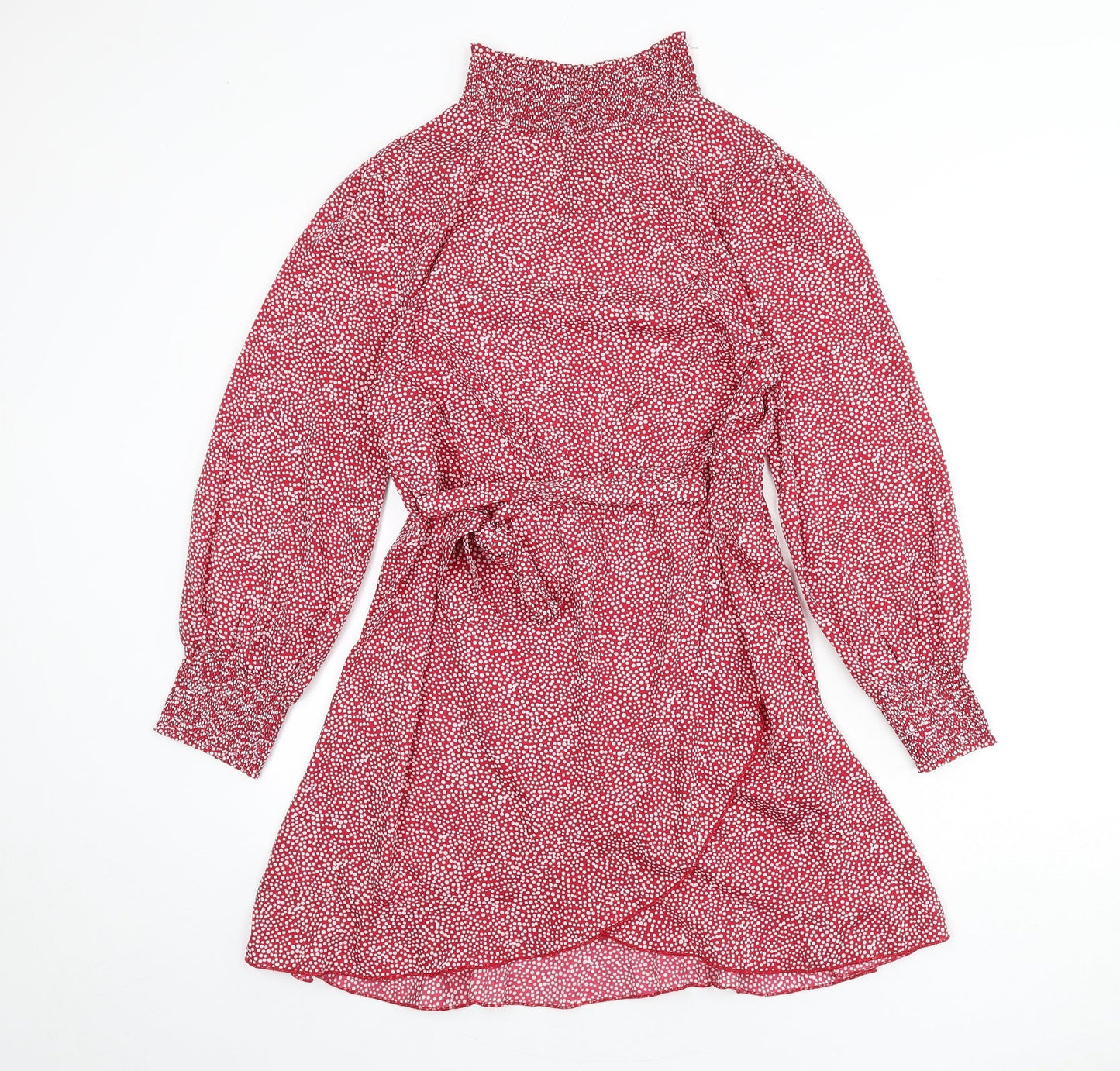 Influence Womens Red Polka Dot Polyester A-Line Size 8 Mock Neck Pullover