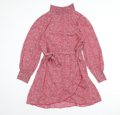 Influence Womens Red Polka Dot Polyester A-Line Size 8 Mock Neck Pullover