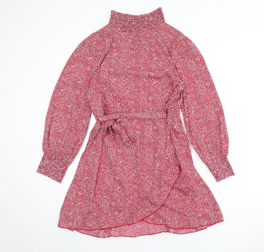 Influence Womens Red Polka Dot Polyester A-Line Size 8 Mock Neck Pullover