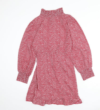 Influence Womens Red Polka Dot Polyester A-Line Size 8 Mock Neck Pullover