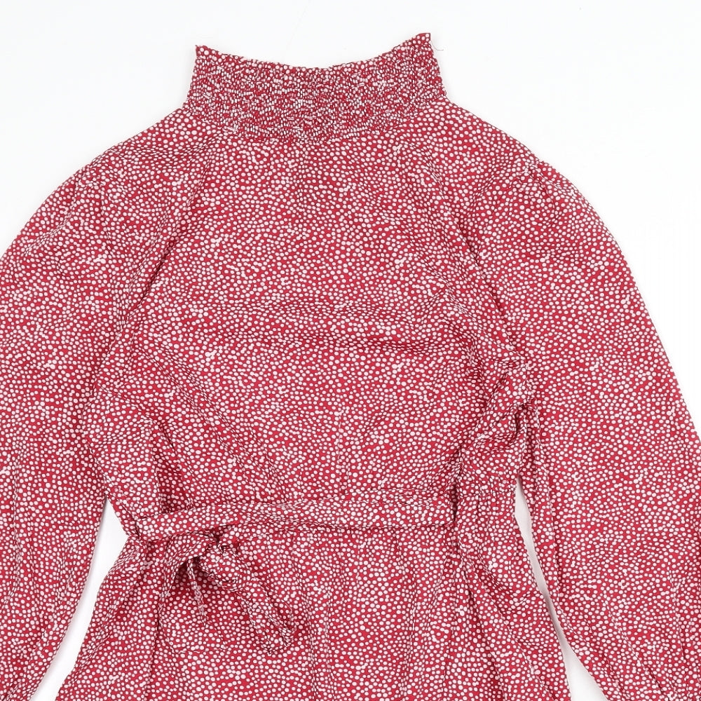 Influence Womens Red Polka Dot Polyester A-Line Size 8 Mock Neck Pullover