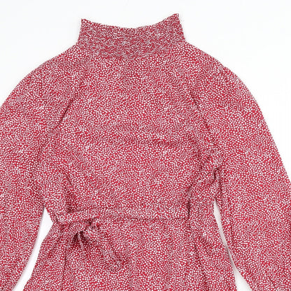 Influence Womens Red Polka Dot Polyester A-Line Size 8 Mock Neck Pullover