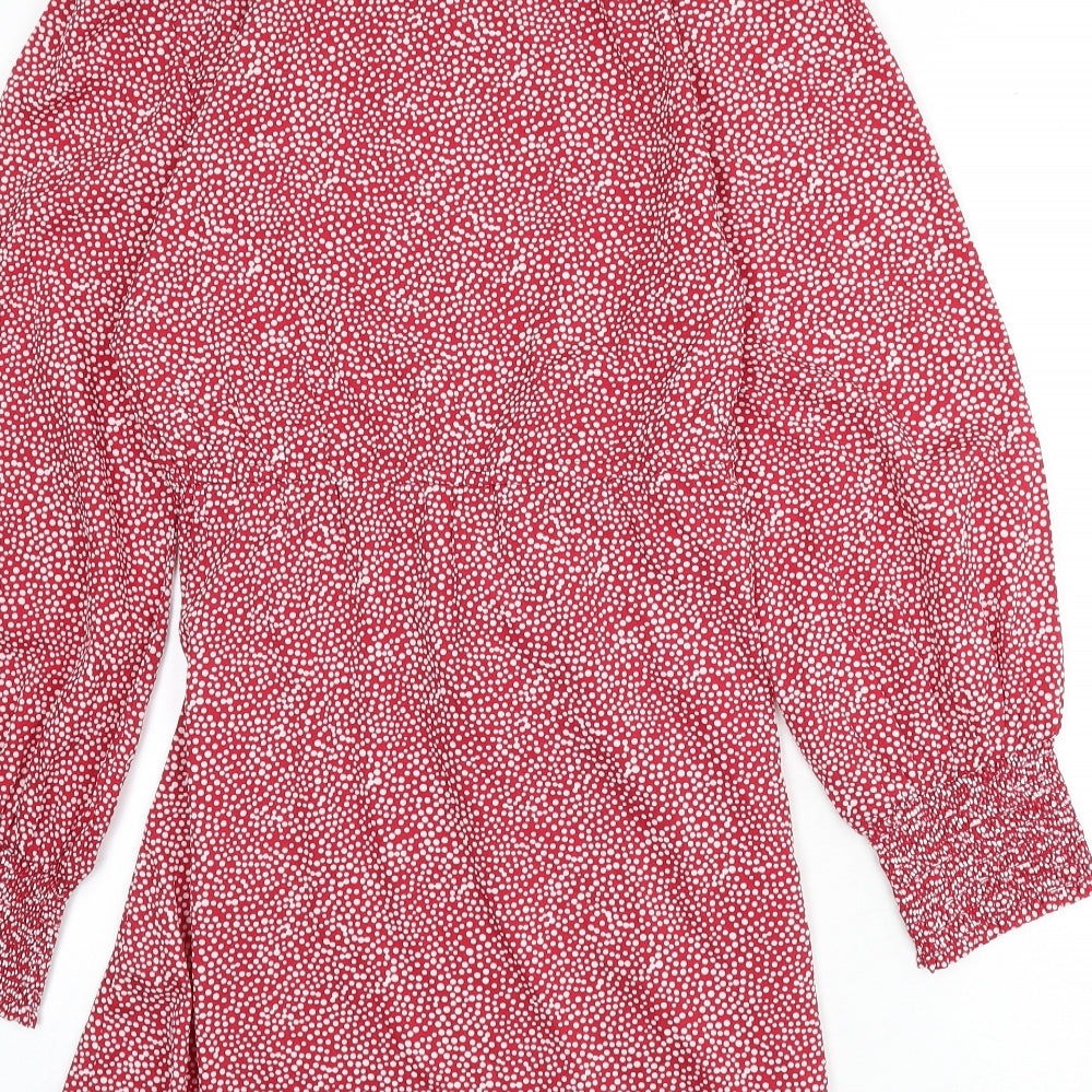 Influence Womens Red Polka Dot Polyester A-Line Size 8 Mock Neck Pullover