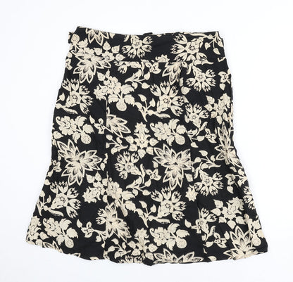 M&Co Womens Black Floral Cotton Flare Skirt Size 12 Zip - Tie Detail