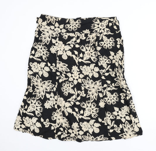 M&Co Womens Black Floral Cotton Flare Skirt Size 12 Zip - Tie Detail
