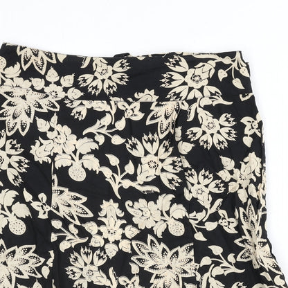 M&Co Womens Black Floral Cotton Flare Skirt Size 12 Zip - Tie Detail
