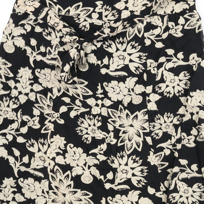 M&Co Womens Black Floral Cotton Flare Skirt Size 12 Zip - Tie Detail