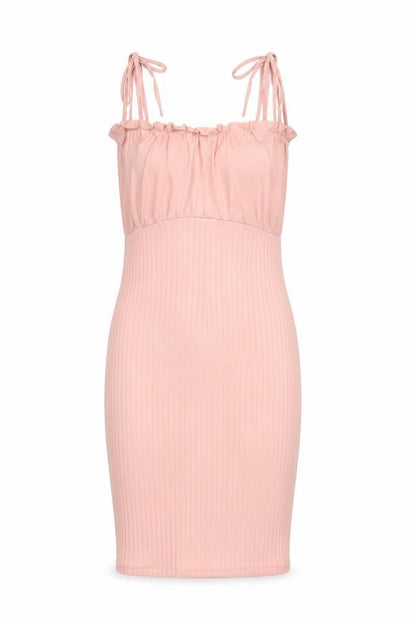 PRETTYLITTLETHING Womens Pink Polyester Bodycon Size 8 Square Neck Tie - Ribbed