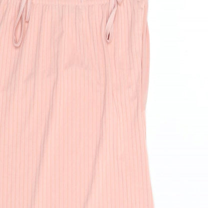 PRETTYLITTLETHING Womens Pink Polyester Bodycon Size 8 Square Neck Tie - Ribbed