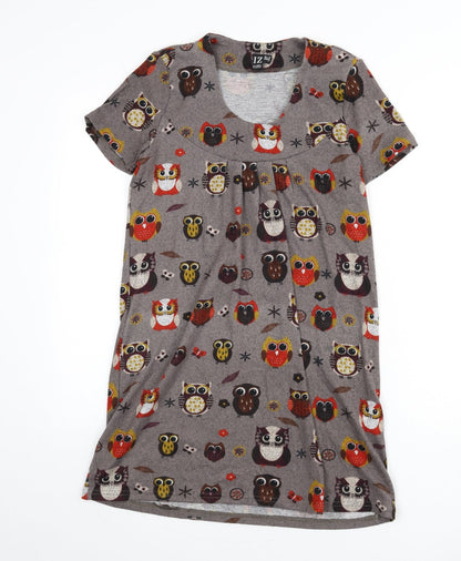 Izabel London Womens Brown Geometric Polyester A-Line Size 8 Scoop Neck Pullover - Owls