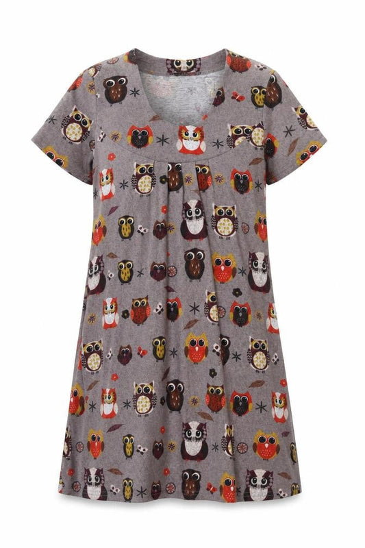 Izabel London Womens Brown Geometric Polyester A-Line Size 8 Scoop Neck Pullover - Owls