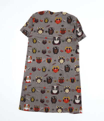 Izabel London Womens Brown Geometric Polyester A-Line Size 8 Scoop Neck Pullover - Owls