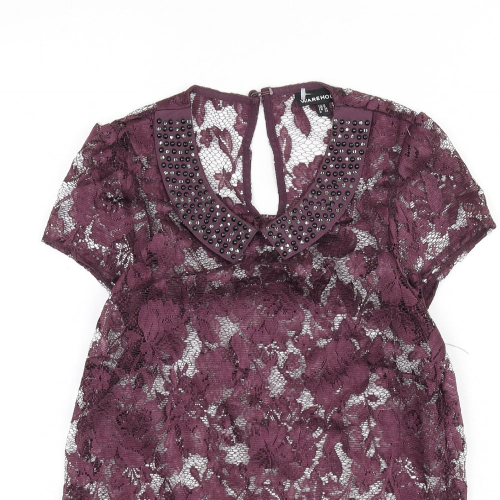 Womens UK Size 8 Warehouse Purple Basic T-Shirt