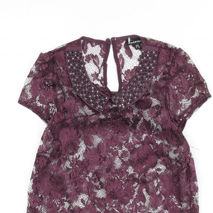 Womens UK Size 8 Warehouse Purple Basic T-Shirt
