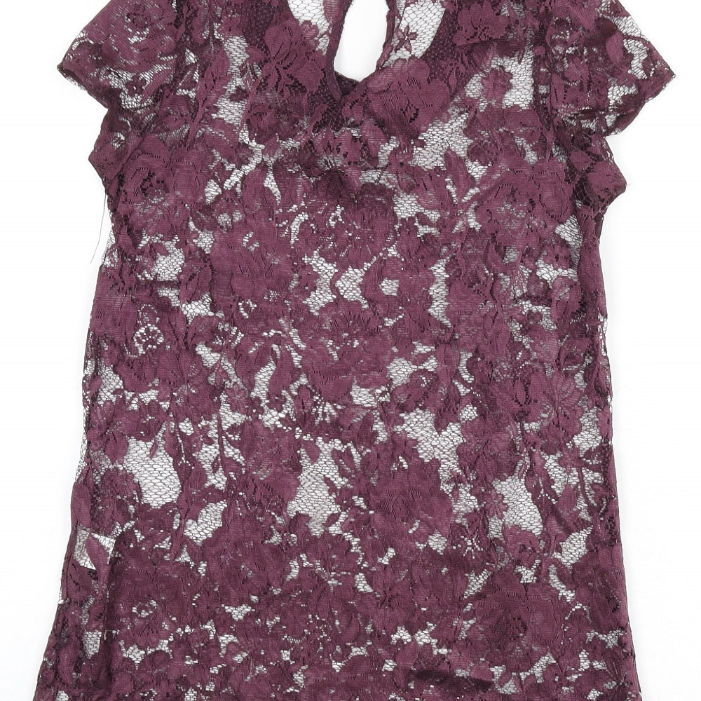 Womens UK Size 8 Warehouse Purple Basic T-Shirt