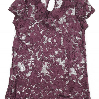 Womens UK Size 8 Warehouse Purple Basic T-Shirt