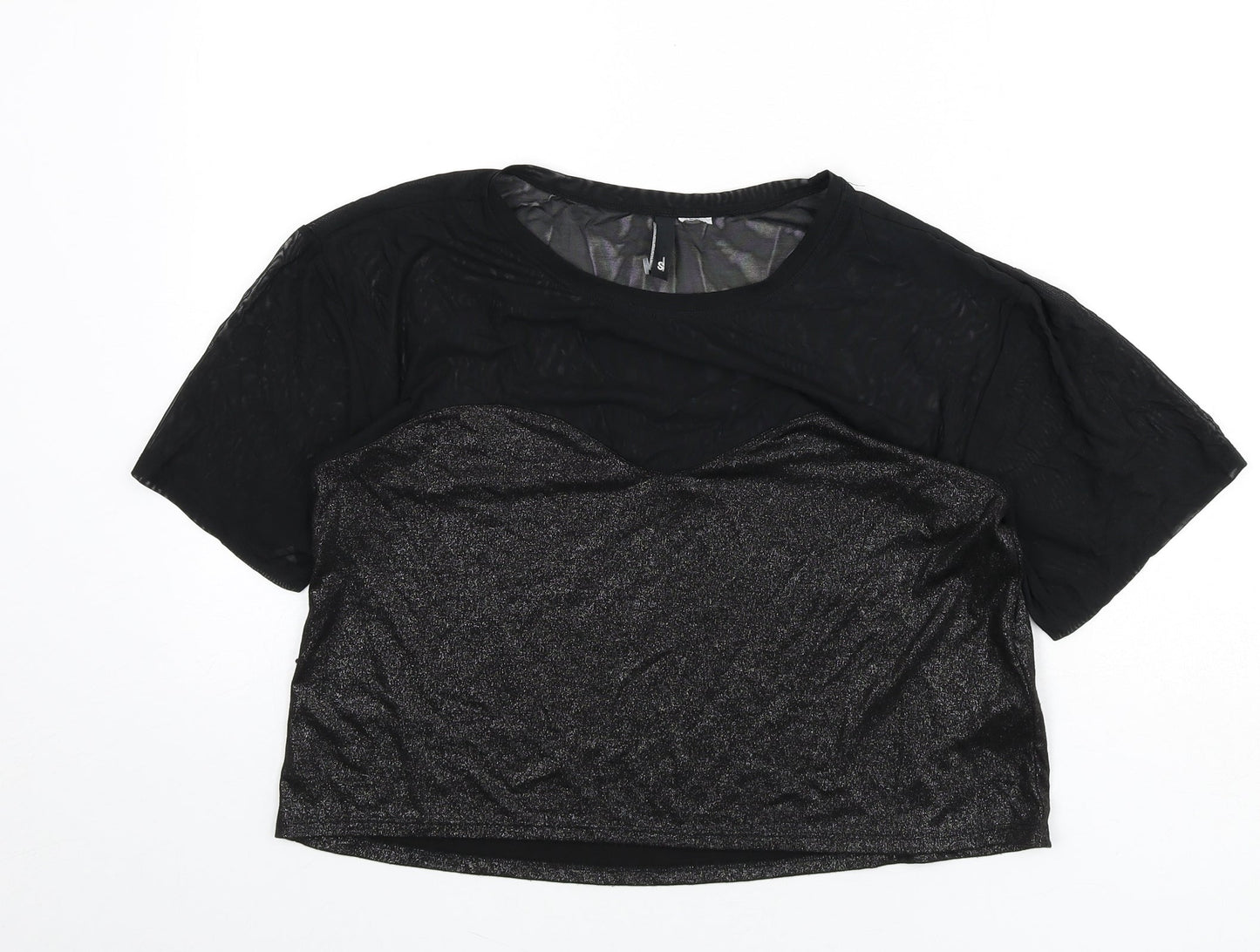 Womens UK Size S Divided by H&M Black Cropped T-Shirt