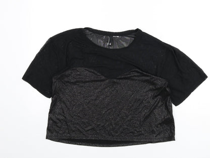 Womens UK Size S Divided by H&M Black Cropped T-Shirt