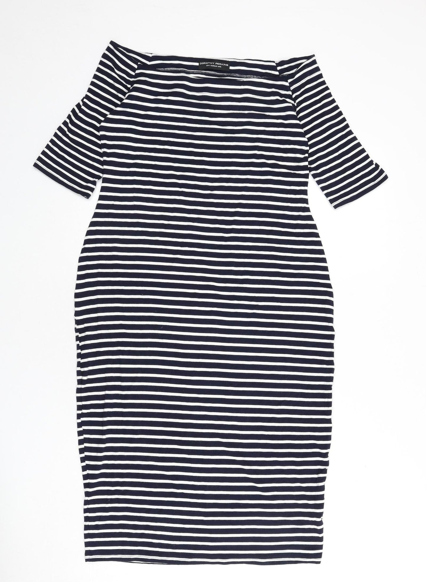 BLU Womens Blue Striped Viscose Bodycon Size 12 Off the Shoulder Pullover