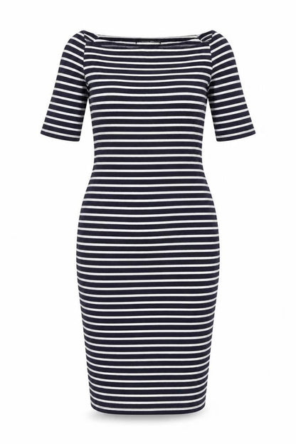 BLU Womens Blue Striped Viscose Bodycon Size 12 Off the Shoulder Pullover