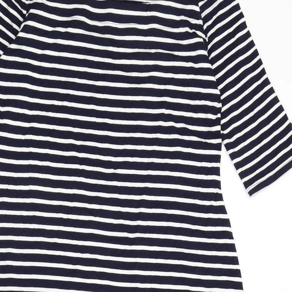 BLU Womens Blue Striped Viscose Bodycon Size 12 Off the Shoulder Pullover