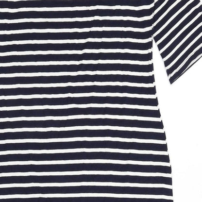 BLU Womens Blue Striped Viscose Bodycon Size 12 Off the Shoulder Pullover