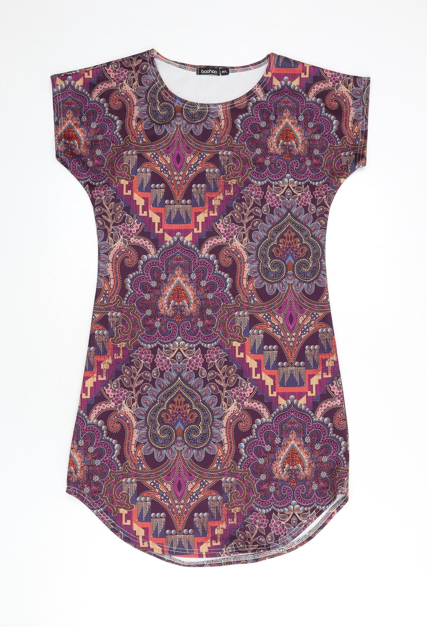 Boohoo Womens Multicoloured Geometric Polyester Bodycon Size M Round Neck Pullover - Size M/L