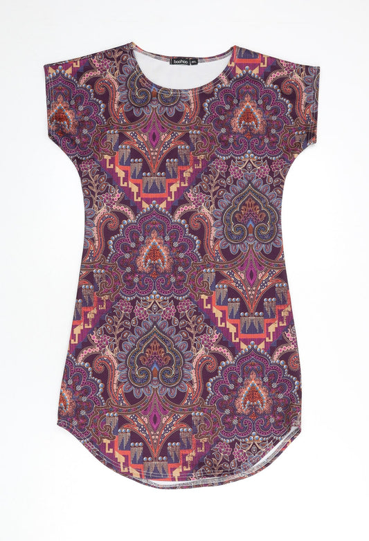 Boohoo Womens Multicoloured Geometric Polyester Bodycon Size M Round Neck Pullover - Size M/L