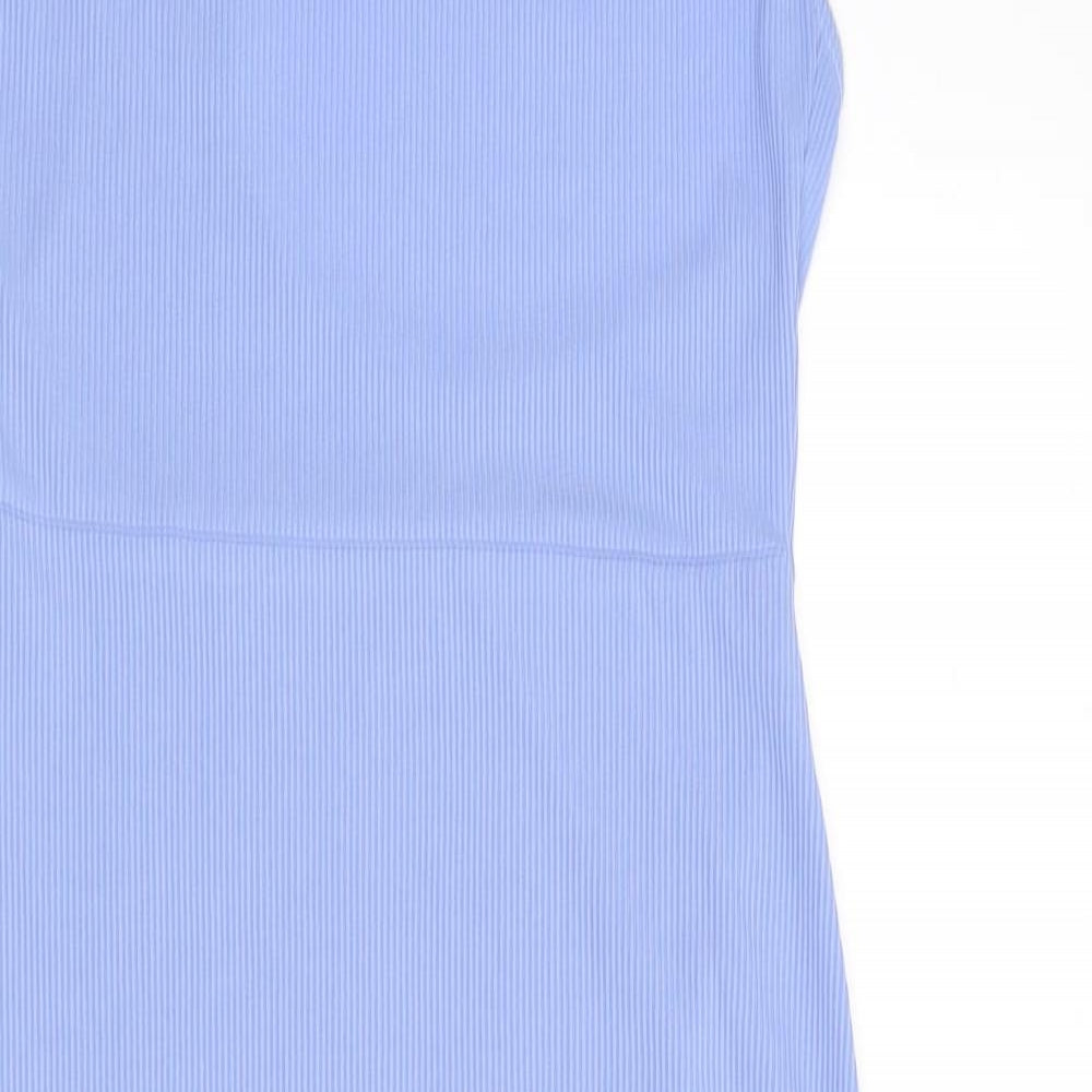 PRETTYLITTLETHING Womens Blue Polyester Bodycon Size 10 One Shoulder Pullover - Cut Out Back Detail, Ribbed