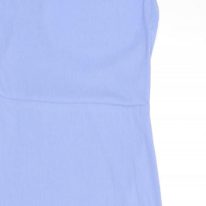 PRETTYLITTLETHING Womens Blue Polyester Bodycon Size 10 One Shoulder Pullover - Cut Out Back Detail, Ribbed