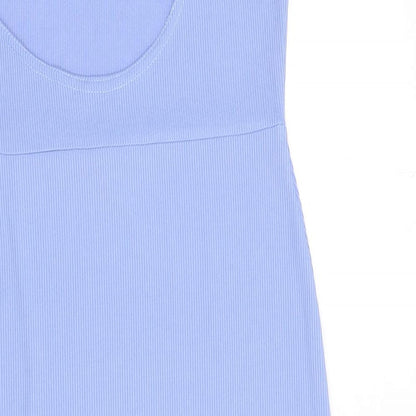 PRETTYLITTLETHING Womens Blue Polyester Bodycon Size 10 One Shoulder Pullover - Cut Out Back Detail, Ribbed
