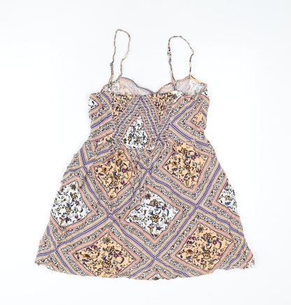 H&M Womens Multicoloured Geometric Viscose Mini Size 10 Scoop Neck Pullover