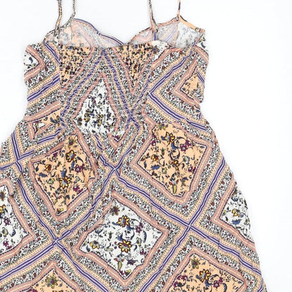 H&M Womens Multicoloured Geometric Viscose Mini Size 10 Scoop Neck Pullover