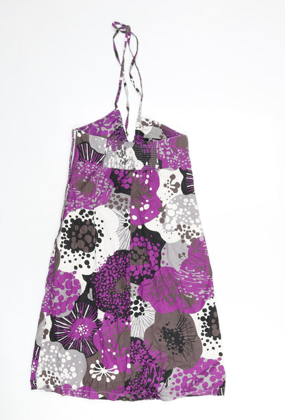 H&M Womens Multicoloured Geometric 100% Cotton A-Line Size 10 Halter Zip
