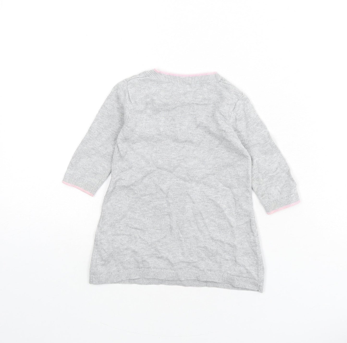 Disney Girls Grey 100% Cotton Jumper Dress Size 3-6 Months Round Neck Button - Minnie Mouse