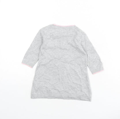 Disney Girls Grey 100% Cotton Jumper Dress Size 3-6 Months Round Neck Button - Minnie Mouse