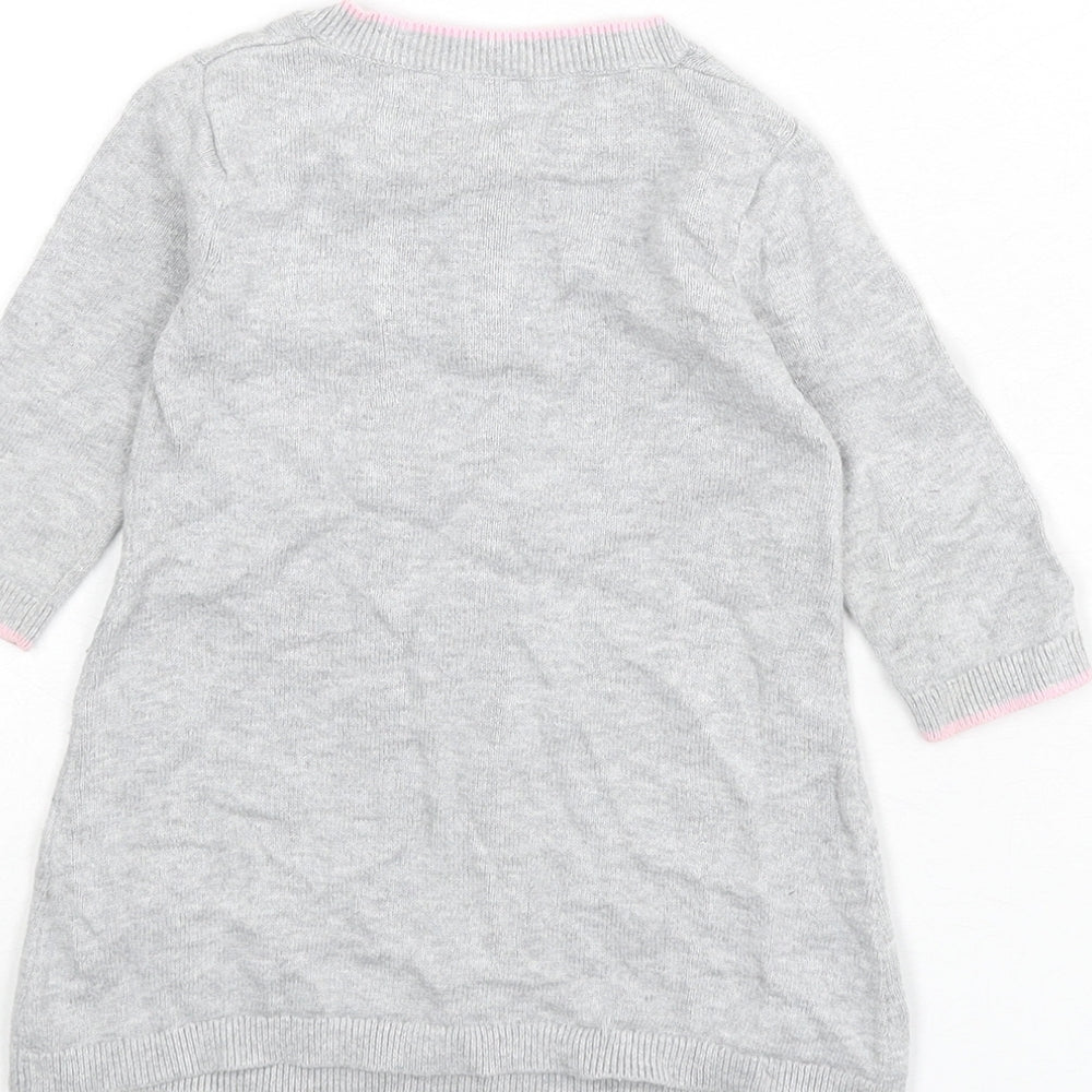 Disney Girls Grey 100% Cotton Jumper Dress Size 3-6 Months Round Neck Button - Minnie Mouse