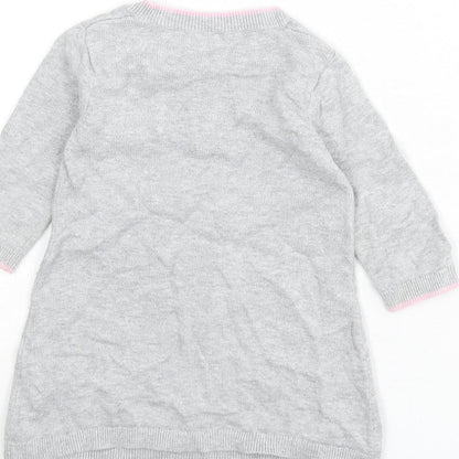 Disney Girls Grey 100% Cotton Jumper Dress Size 3-6 Months Round Neck Button - Minnie Mouse