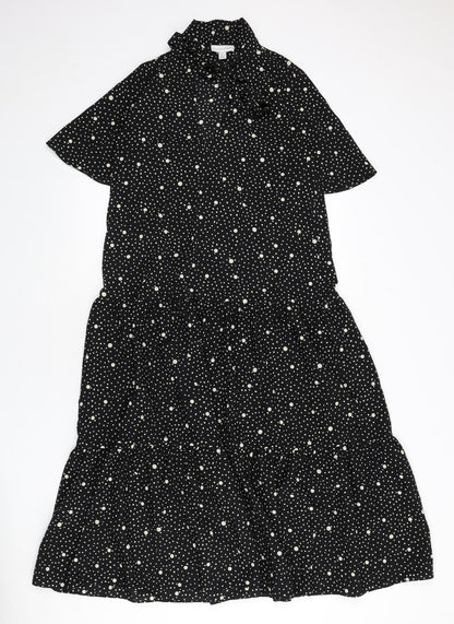 Topshop Womens Black Polka Dot Polyester A-Line Size 8 V-Neck Tie