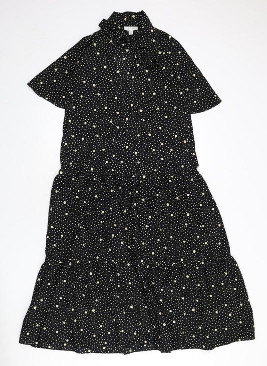Topshop Womens Black Polka Dot Polyester A-Line Size 8 V-Neck Tie