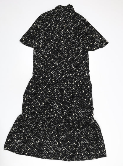 Topshop Womens Black Polka Dot Polyester A-Line Size 8 V-Neck Tie