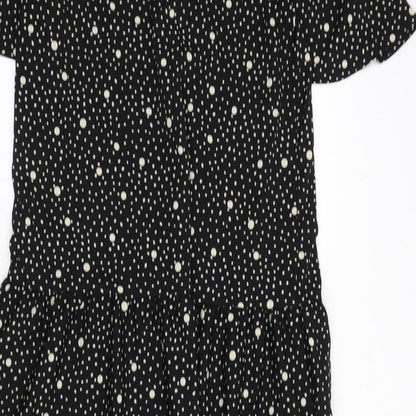 Topshop Womens Black Polka Dot Polyester A-Line Size 8 V-Neck Tie