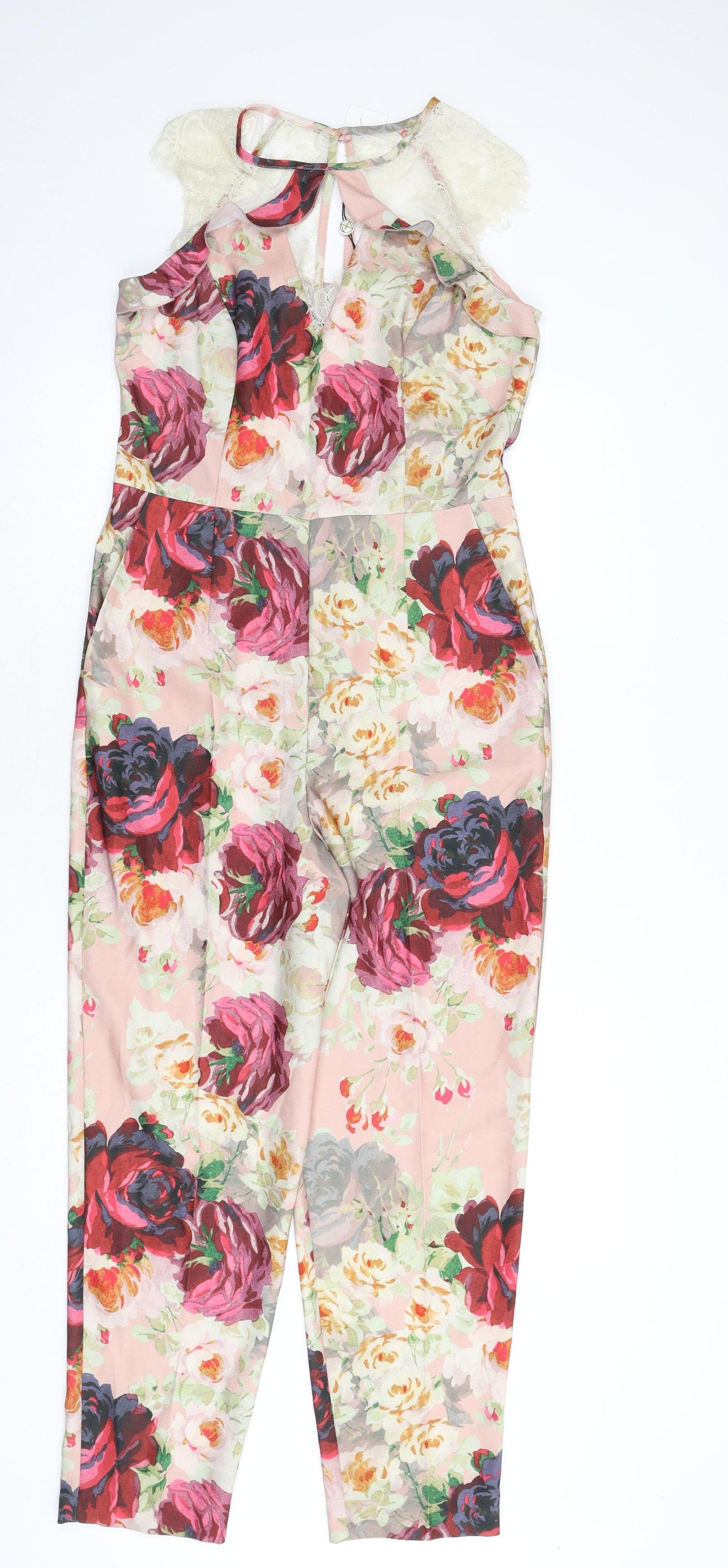 NEXT Womens Multicoloured Floral Polyester Jumpsuit One-Piece Size 10 L27 in Button - Lace Trim
