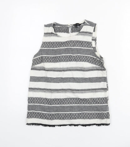 New Look Womens Grey Geometric 100% Cotton Basic Tank Size 8 Round Neck - Tassels