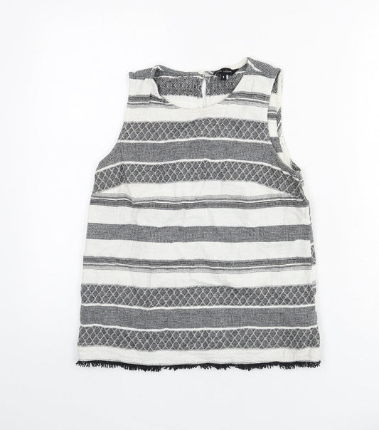 New Look Womens Grey Geometric 100% Cotton Basic Tank Size 8 Round Neck - Tassels