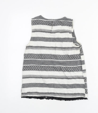 New Look Womens Grey Geometric 100% Cotton Basic Tank Size 8 Round Neck - Tassels