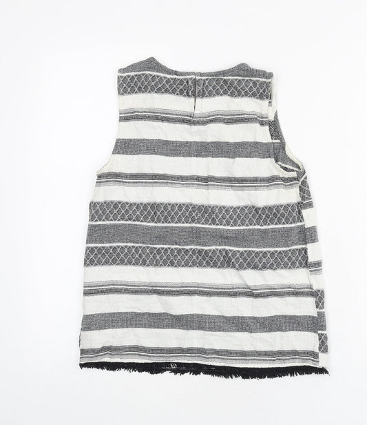 New Look Womens Grey Geometric 100% Cotton Basic Tank Size 8 Round Neck - Tassels