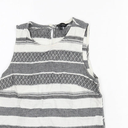 New Look Womens Grey Geometric 100% Cotton Basic Tank Size 8 Round Neck - Tassels