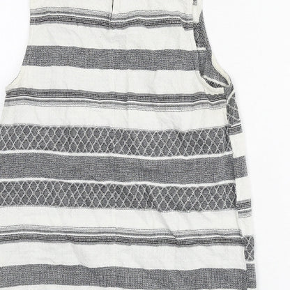 New Look Womens Grey Geometric 100% Cotton Basic Tank Size 8 Round Neck - Tassels