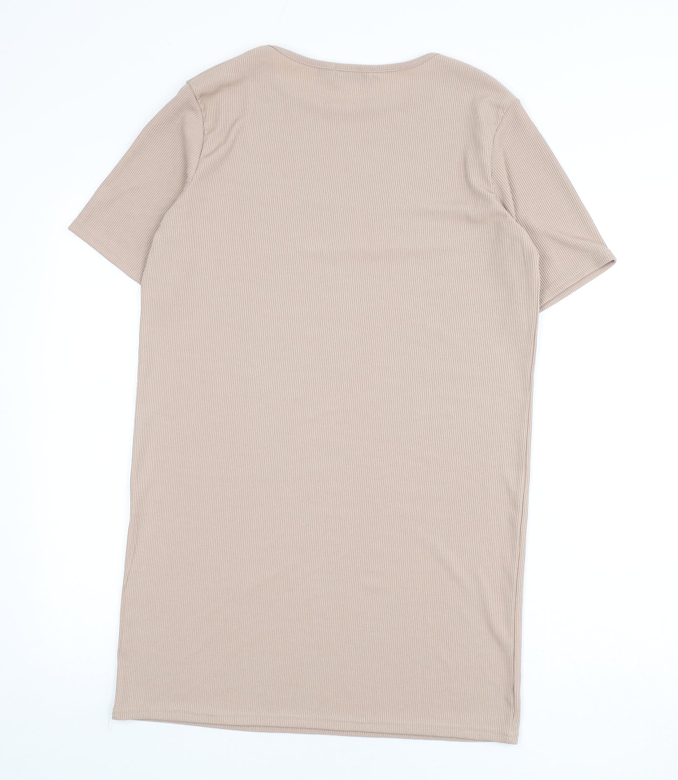 PRETTYLITTLETHING Womens Beige Polyester T-Shirt Dress Size 10 Round Neck Pullover - Ribbed